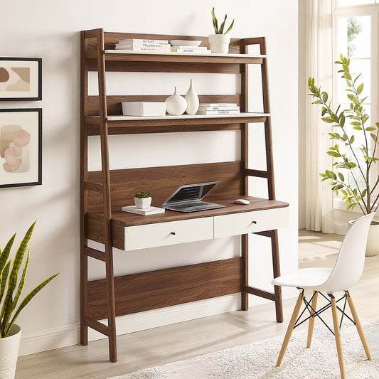 Scaffold Office Desk, Walnut & White