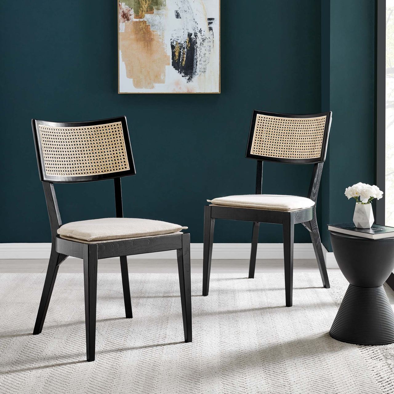Carriselle Dining Chair Set of 2, Black & Beige