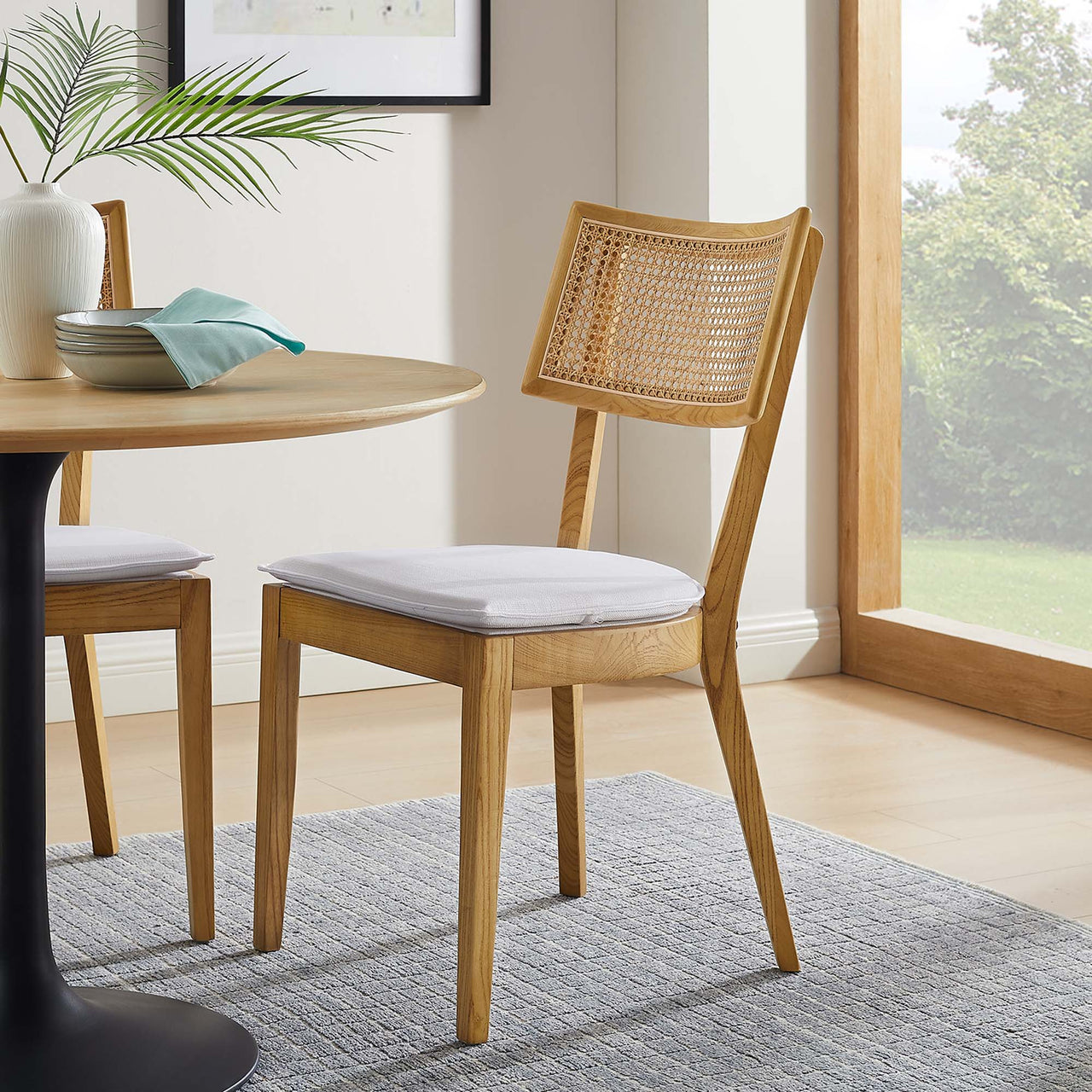 Carriselle Dining Chair Set of 2, Natural Wood & White