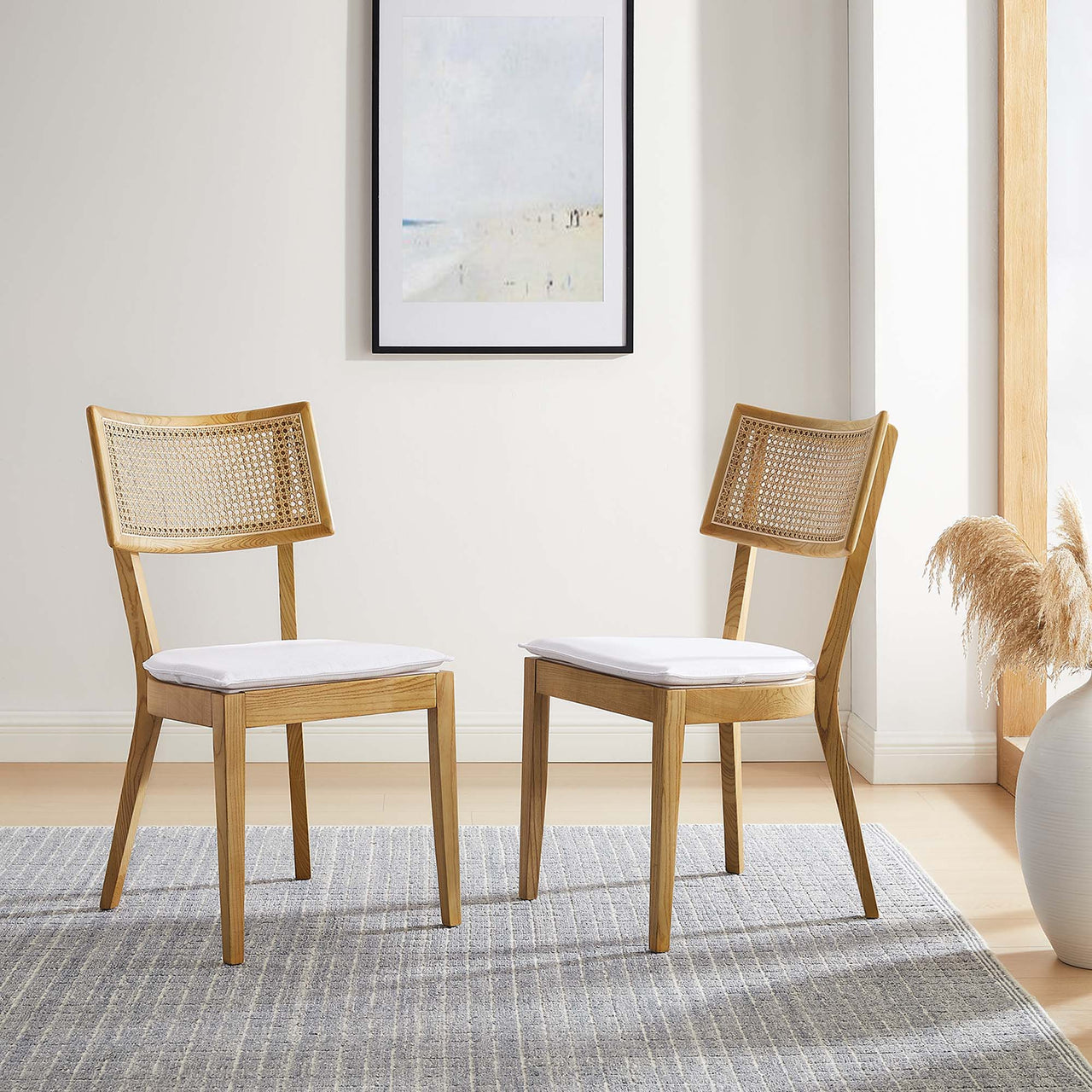 Carriselle Dining Chair Set of 2, Natural Wood & White