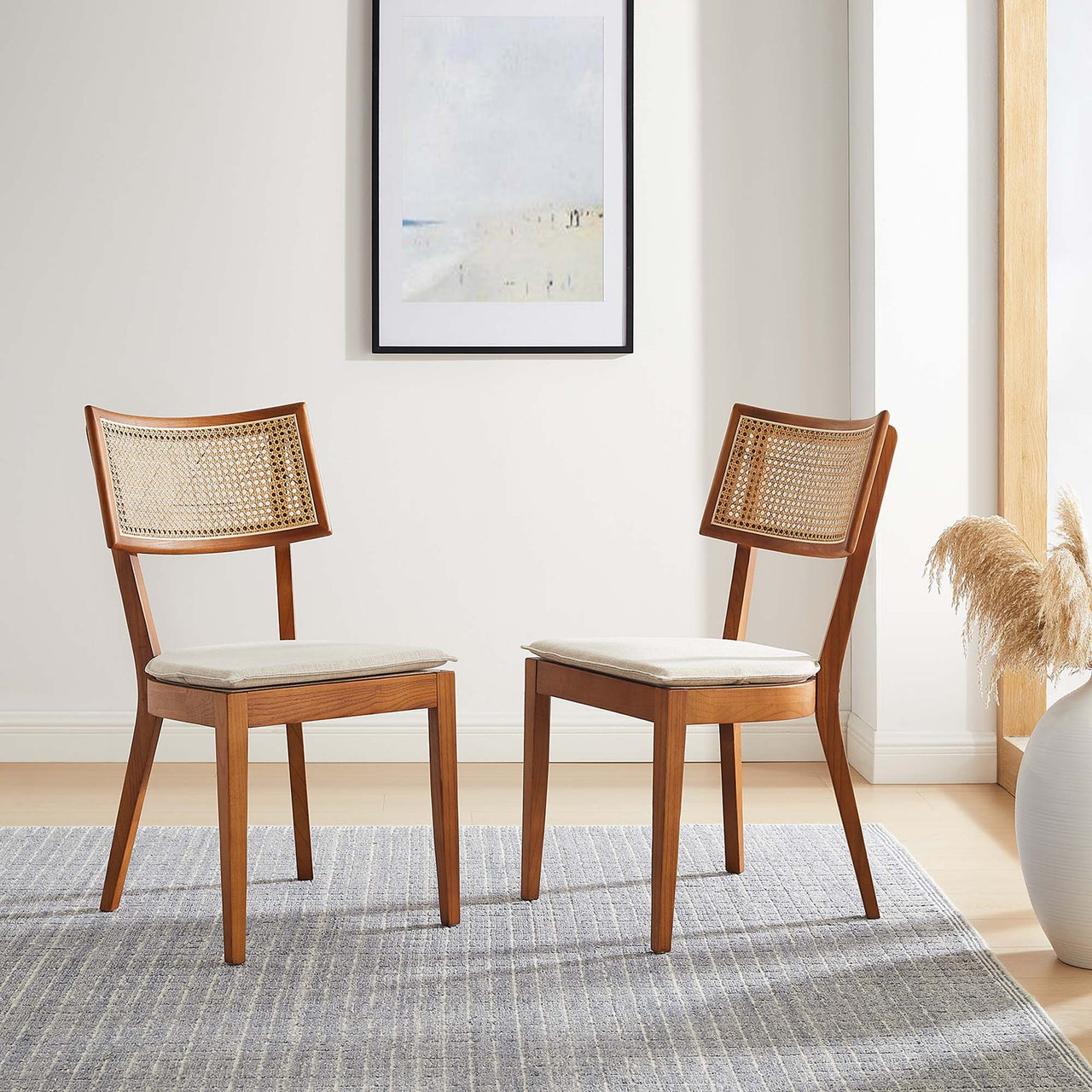 Carriselle Dining Chair Set of 2, Walnut & Beige