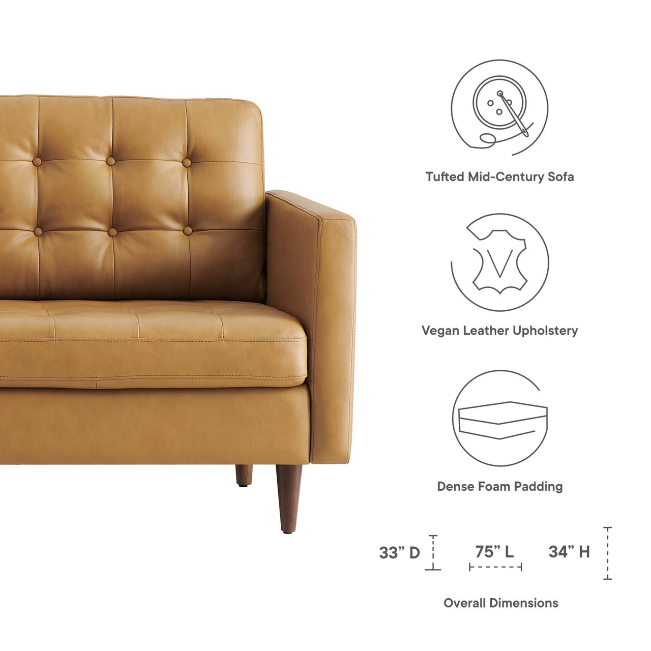 Lucera Leather Sofa, Tan