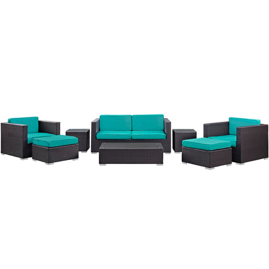 Nirvana 8-Piece Alfresco Lounging Set, Espresso & Turquoise
