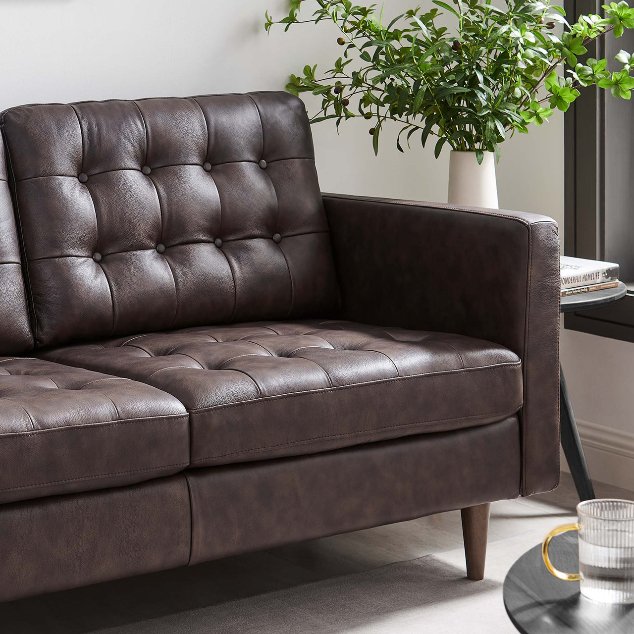 Lucera Leather Loveseat, Brown