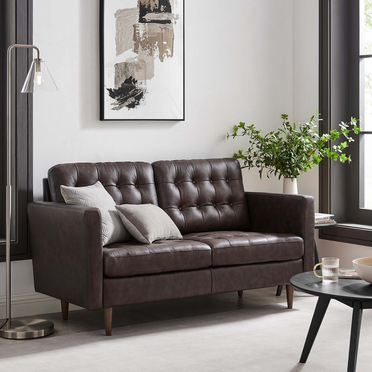 Lucera Leather Loveseat, Brown