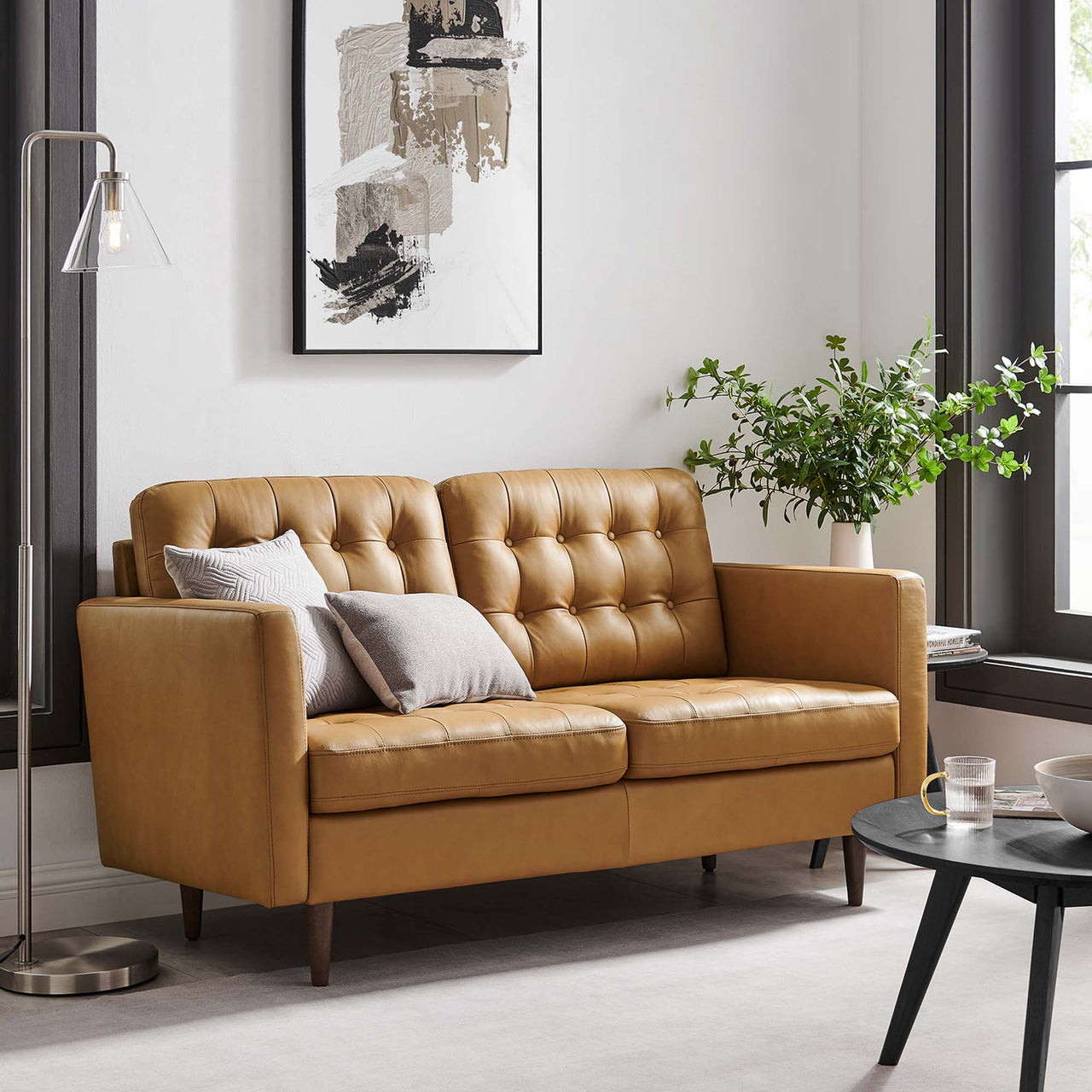 Lucera Leather Loveseat, Tan
