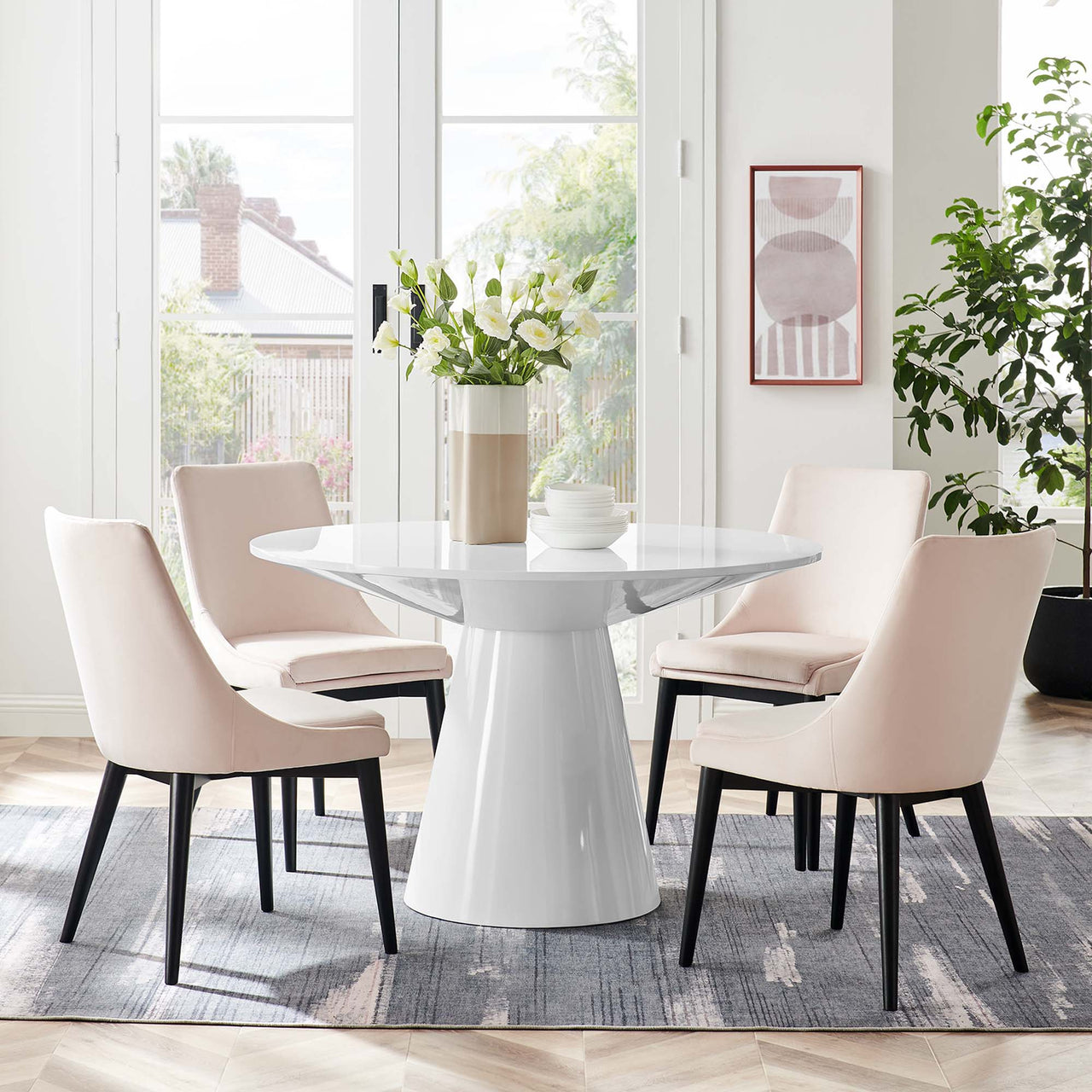Oblique Round Dining Table, White