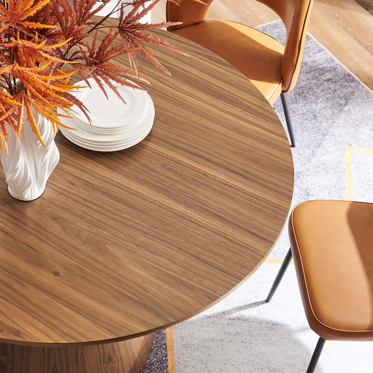 Oblique Round Dining Table, Walnut
