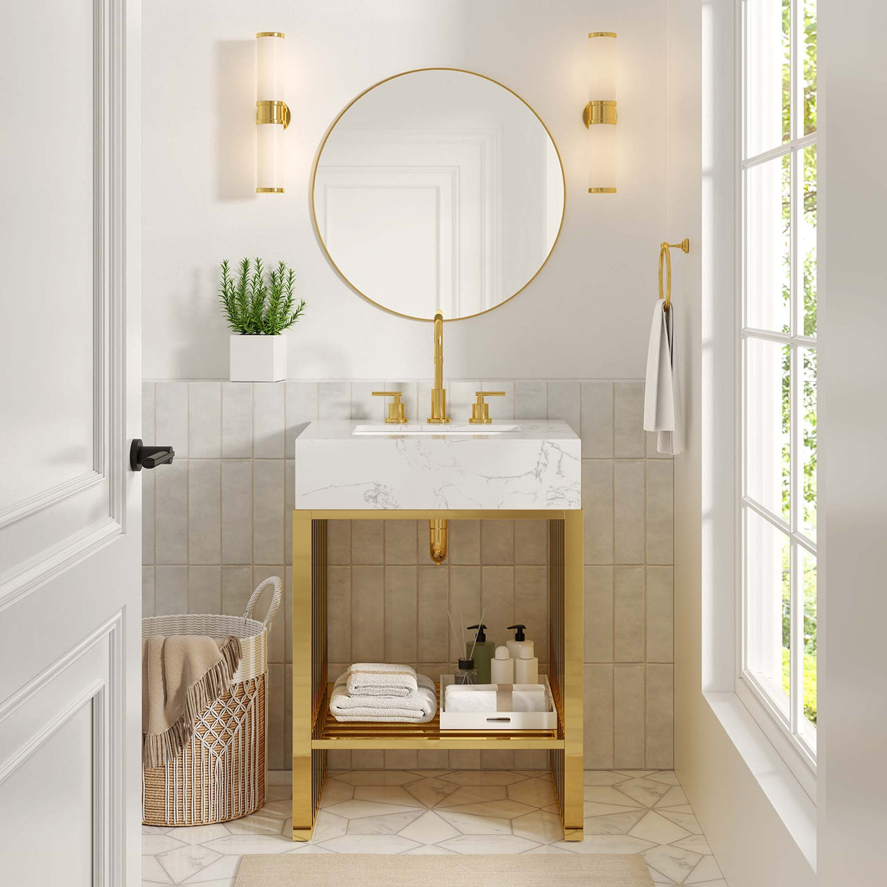 Orryx Vanity Unit, Small, White & Gold