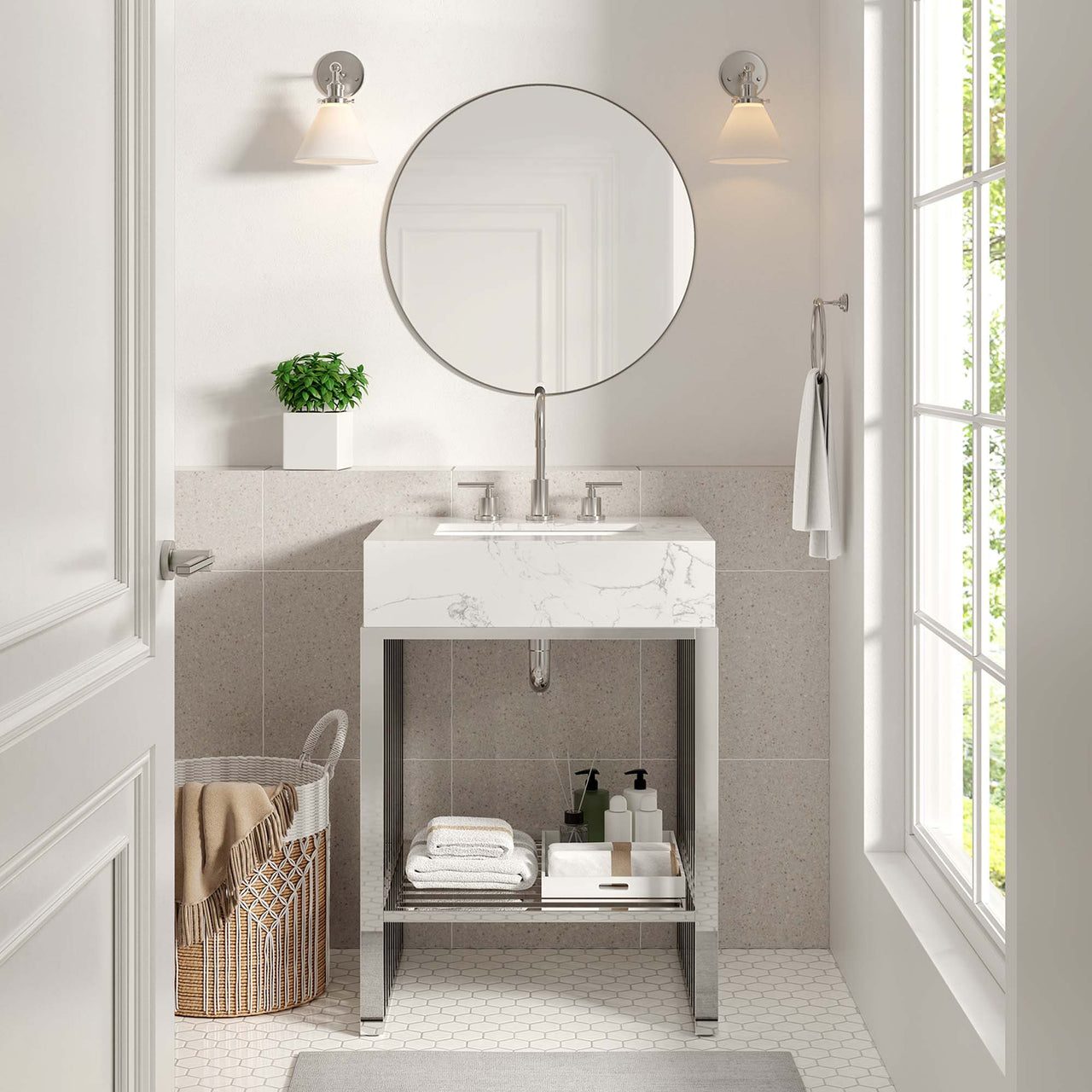 Orryx Vanity Unit, Small, White & Silver