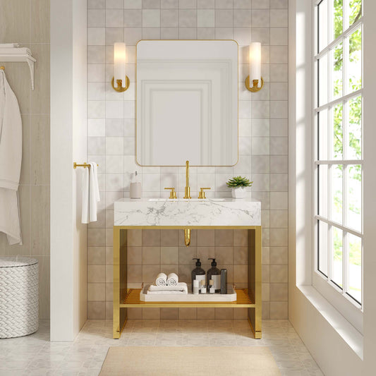 Gridiron 36" Bathroom Vanity, White & Gold
