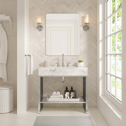 Gridiron 36" Bathroom Vanity, White & Silver