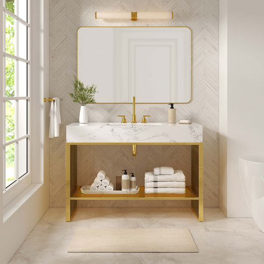 Gridiron 48" Bathroom Vanity, White & Gold