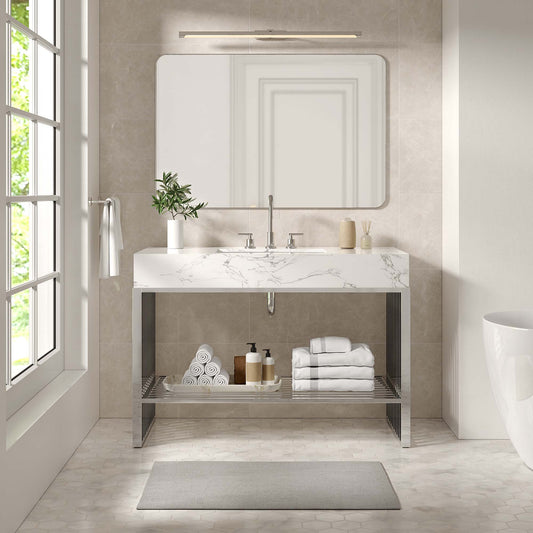 Gridiron 48" Bathroom Vanity, White & Silver