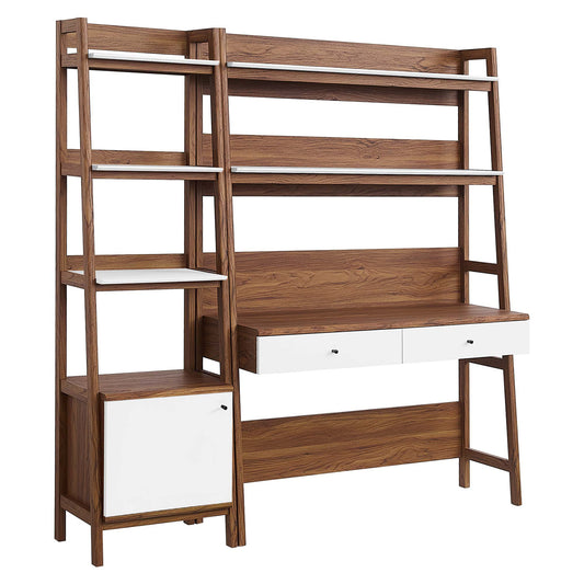 Bixby 2-Piece Wood Office Desk and Bookshelf, Walnut & White