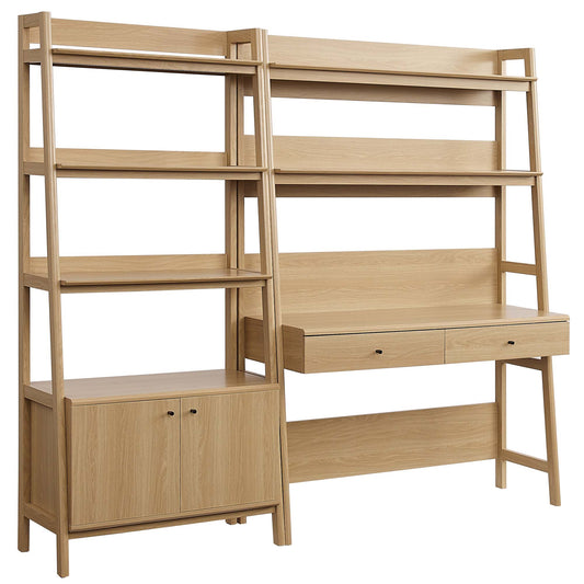 Bixby 2-Piece Wood Office Desk and Bookshelf, Oak