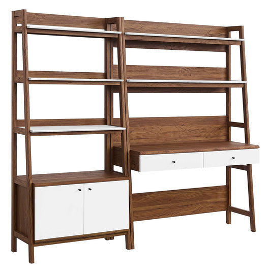 Bixby 2-Piece Wood Office Desk and Bookshelf, Walnut & White