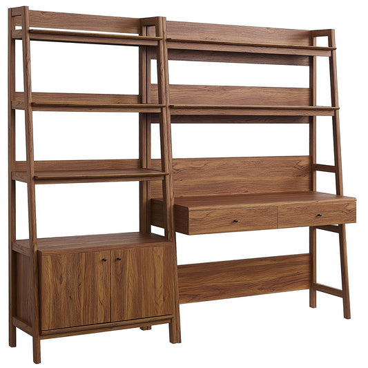 Bixby 2-Piece Wood Office Desk and Bookshelf, Walnut