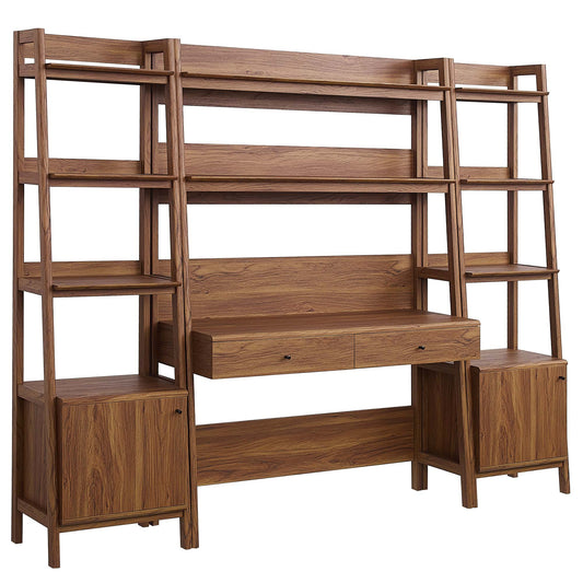 Bixby 3-Piece Wood Office Desk and Bookshelf, Walnut