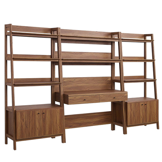 Bixby 3-Piece Wood Office Desk and Bookshelf, Walnut