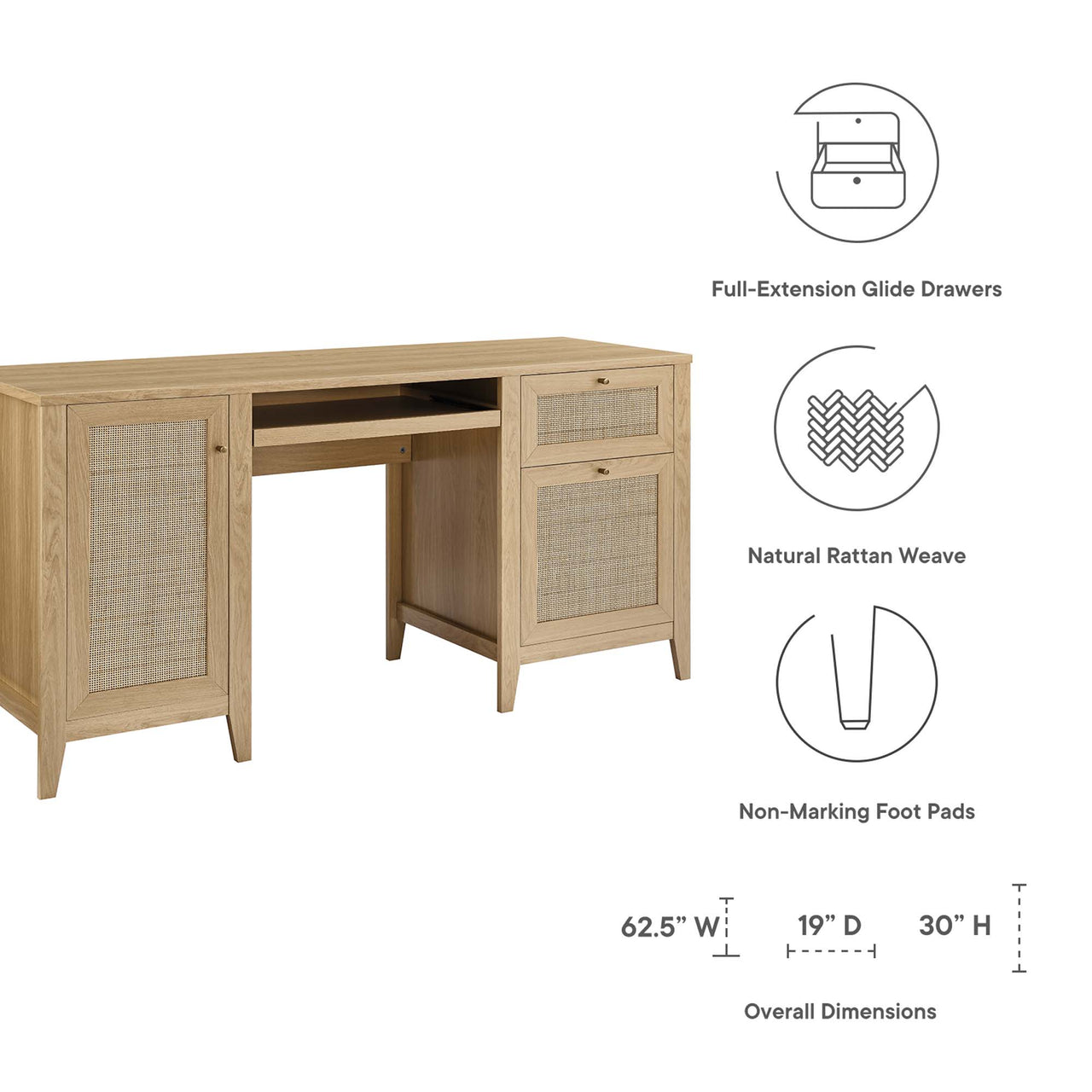 Marra Office Desk, Large, Oak