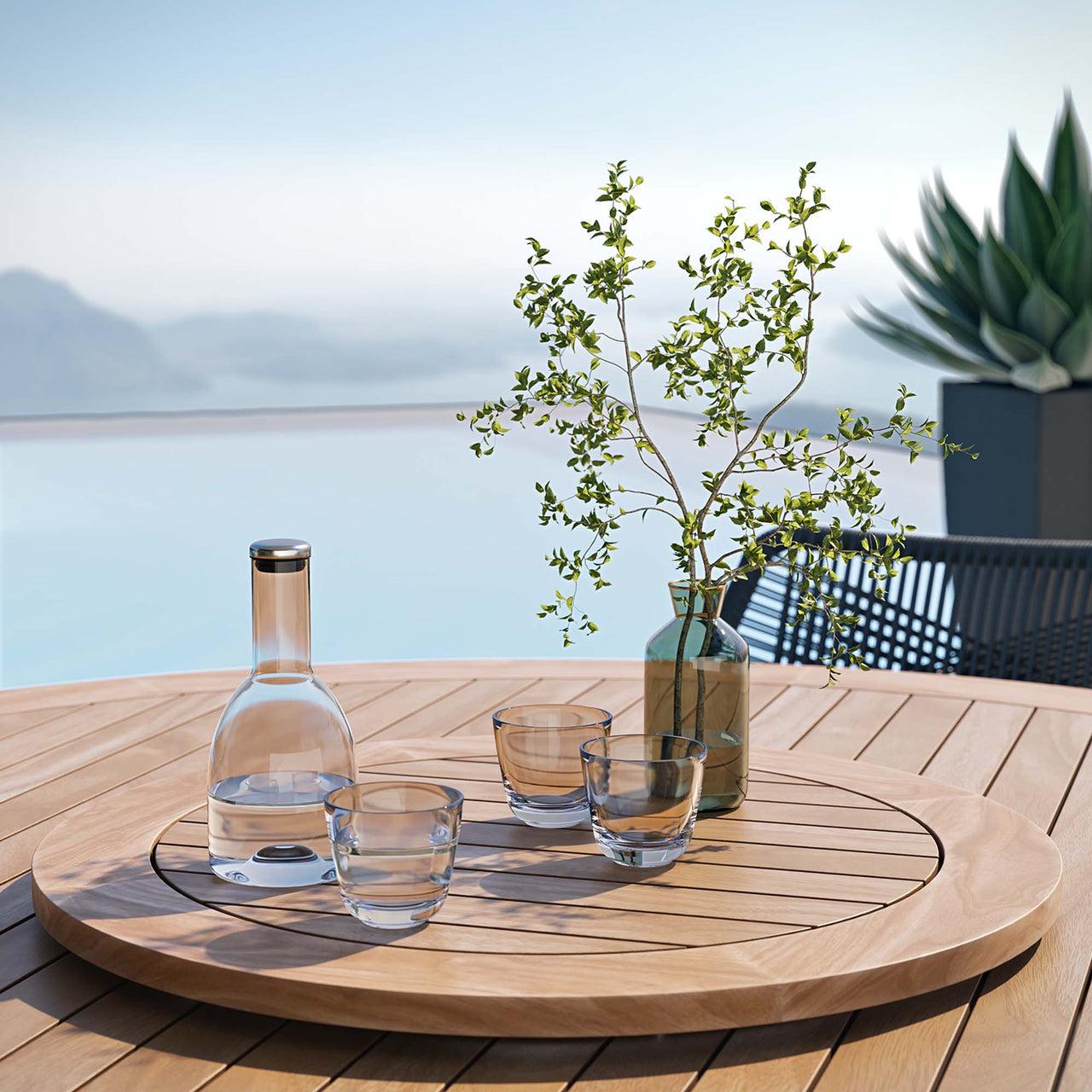 Veyra Alfresco Teak Dining Set, Blue & Natural Wood