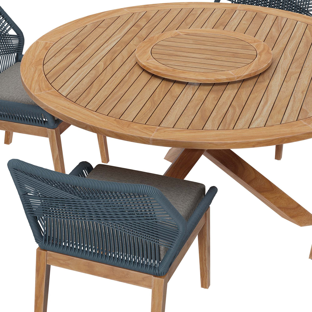 Veyra Alfresco Teak Dining Set, Blue & Natural Wood
