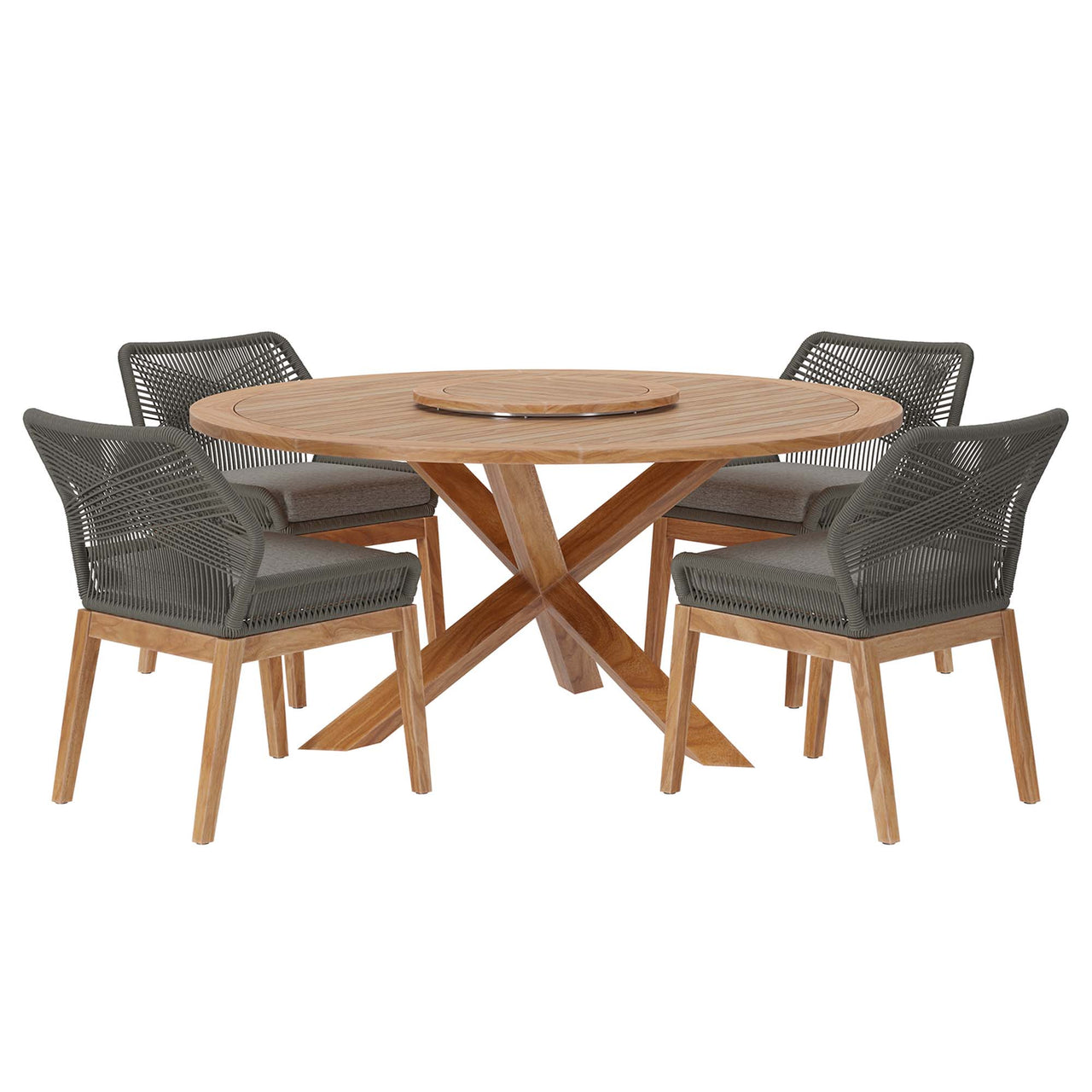 Veyra Alfresco Teak Dining Set, Gray & Natural Wood