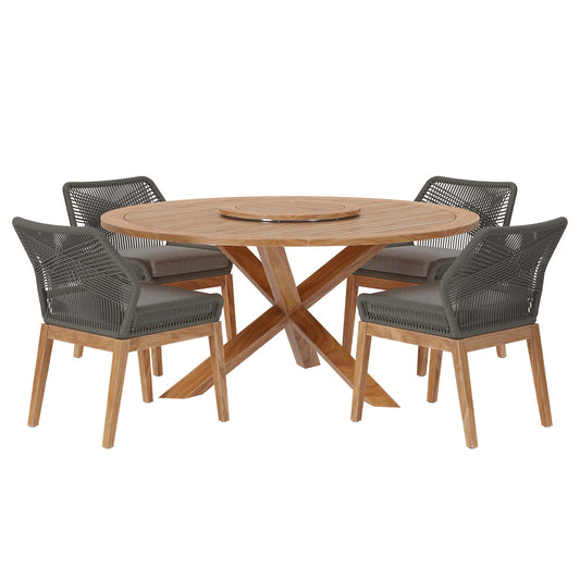 Veyra Alfresco Teak Dining Set, Gray & Natural Wood