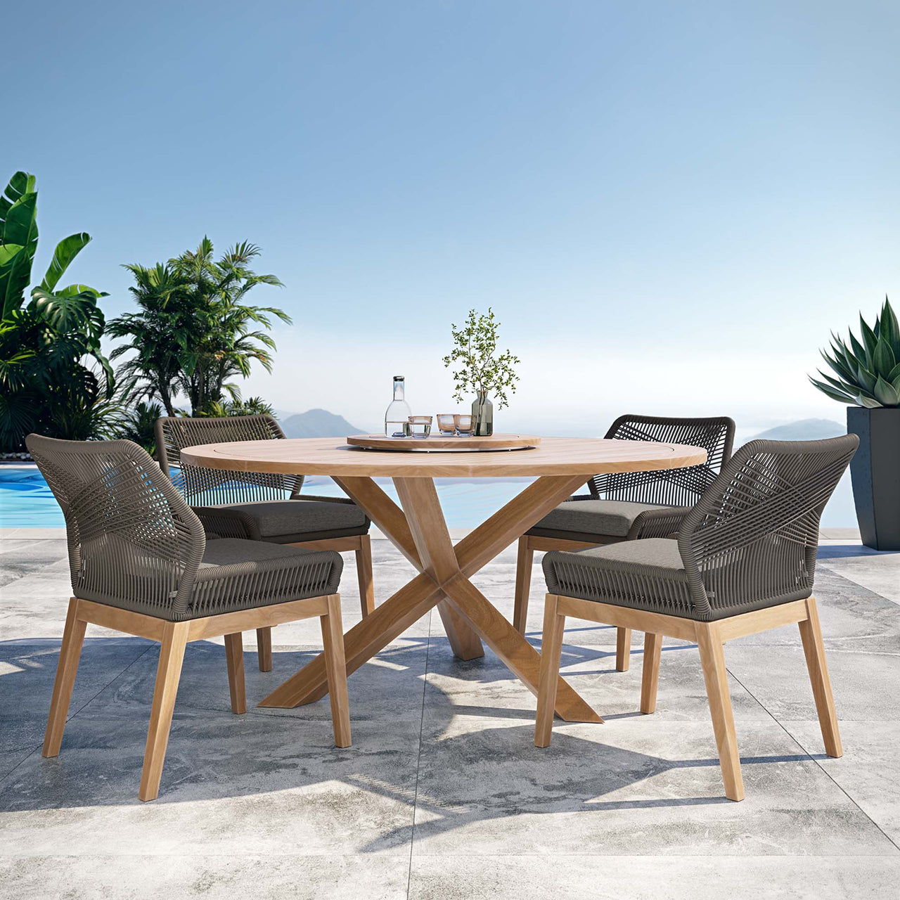 Veyra Alfresco Teak Dining Set, Gray & Natural Wood