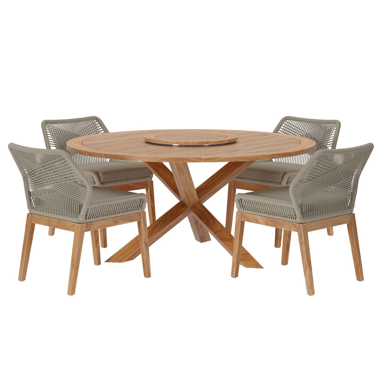 Veyra Alfresco Teak Dining Set, Light Gray & Natural Wood