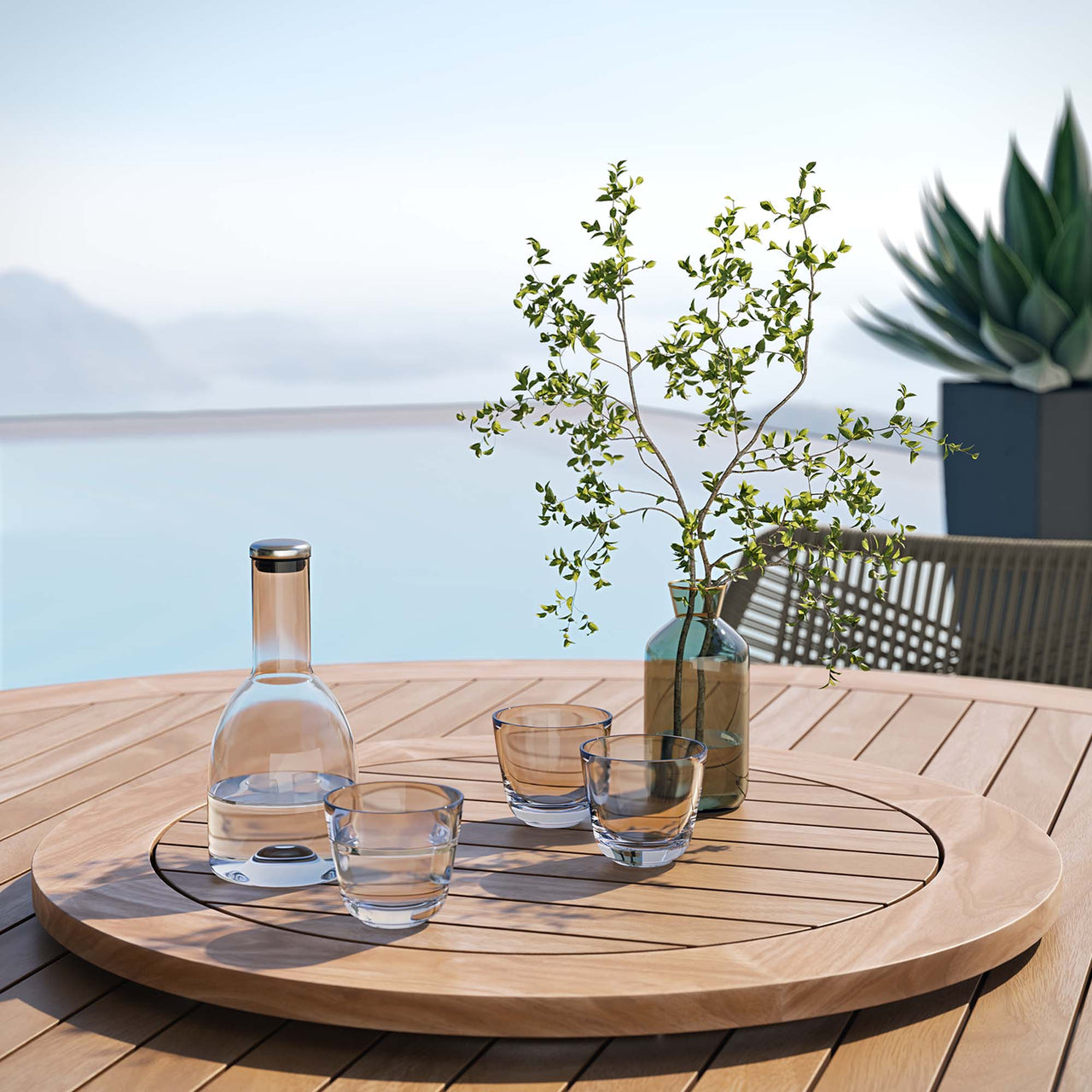 Veyra Alfresco Teak Dining Set, Light Gray & Natural Wood