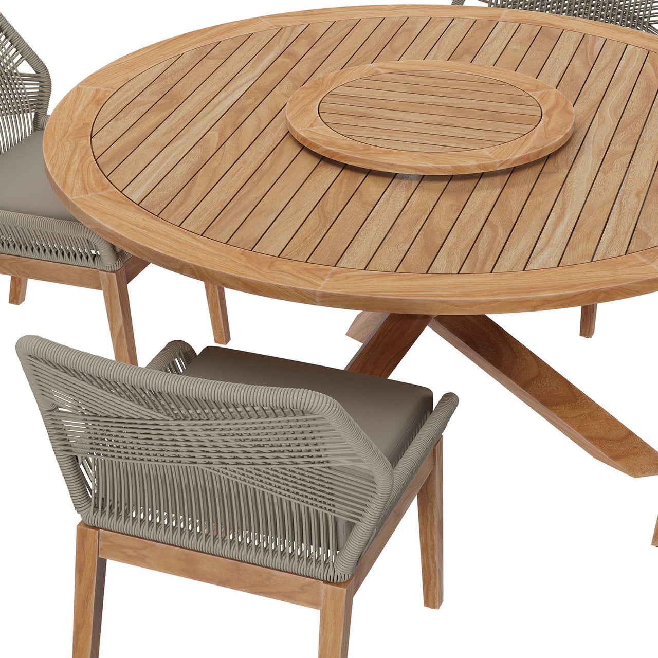 Veyra Alfresco Teak Dining Set, Light Gray & Natural Wood