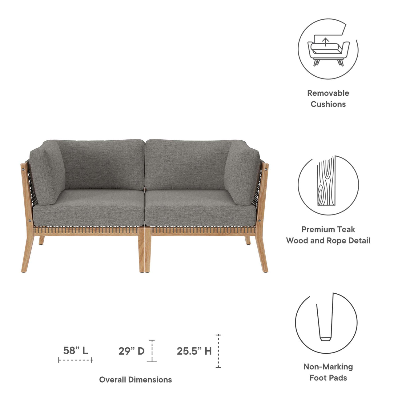 Brightmoor Alfresco Loveseat Sectional, Gray & Natural Wood