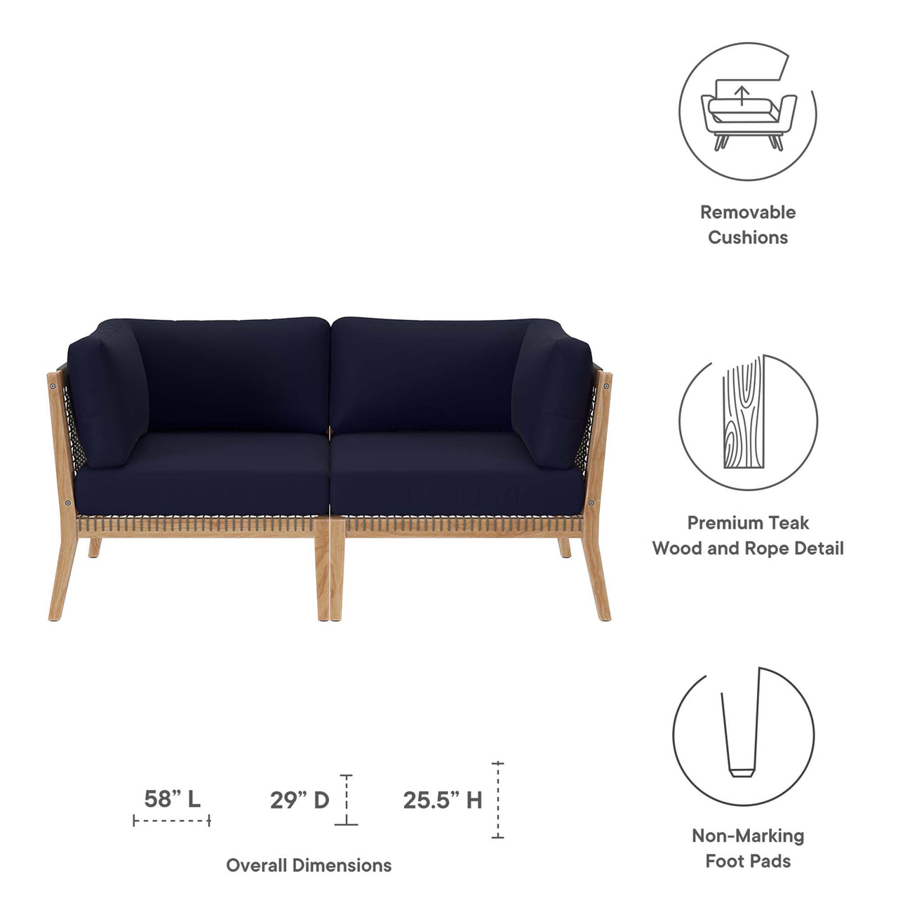 Brightmoor Alfresco Loveseat Sectional, Gray & Navy