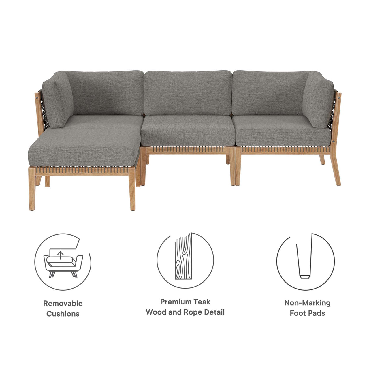 Brightmoor 4-Piece Alfresco Sectional, Gray & Natural Wood