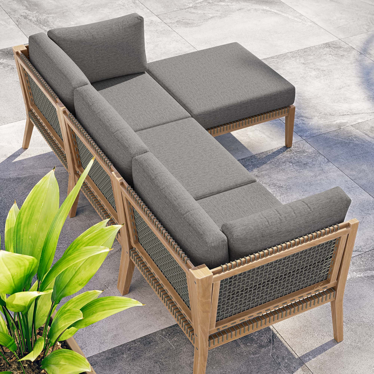 Brightmoor 4-Piece Alfresco Sectional, Gray & Natural Wood