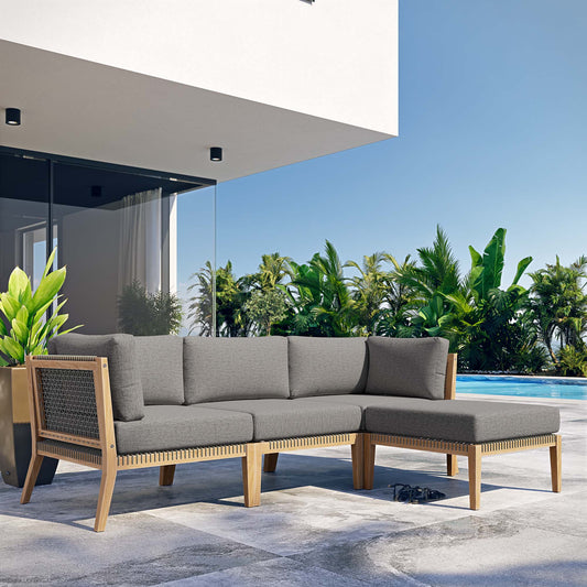 Brightmoor 4-Piece Alfresco Sectional, Gray & Natural Wood