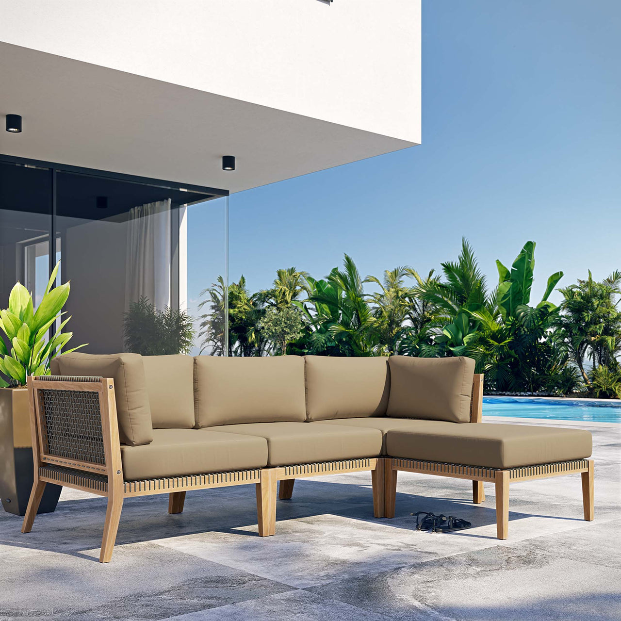 Brightmoor 4-Piece Alfresco Sectional, Gray & Light Brown