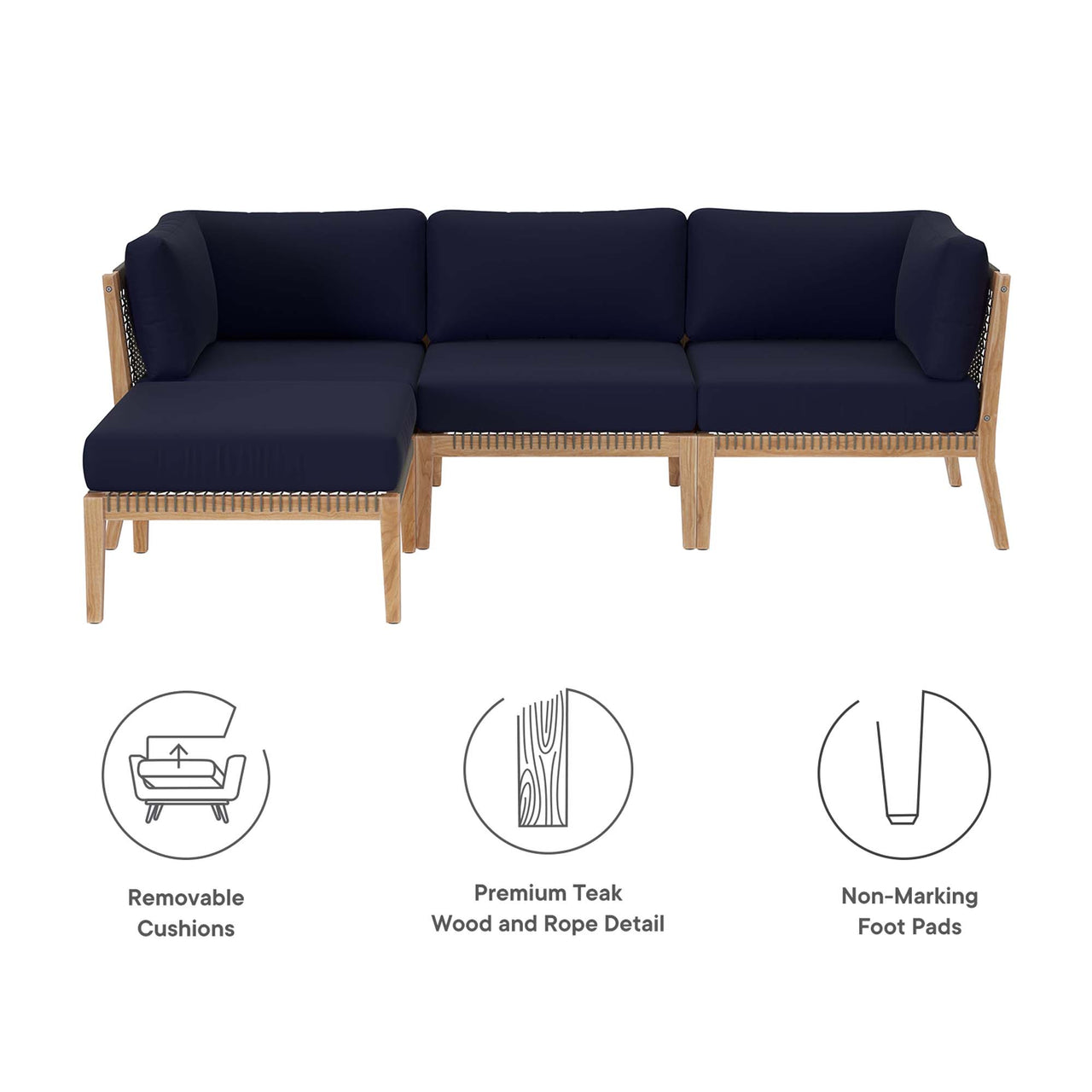 Brightmoor 4-Piece Alfresco Sectional, Gray & Navy