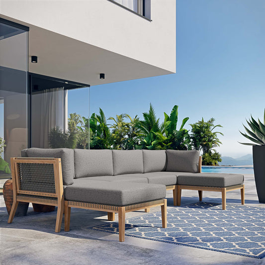 Brightmoor 6-Piece Alfresco Sectional, Gray & Natural Wood