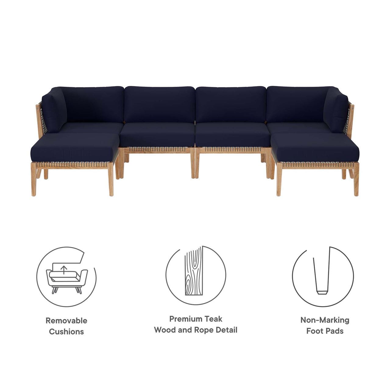 Brightmoor 6-Piece Alfresco Sectional, Gray & Navy