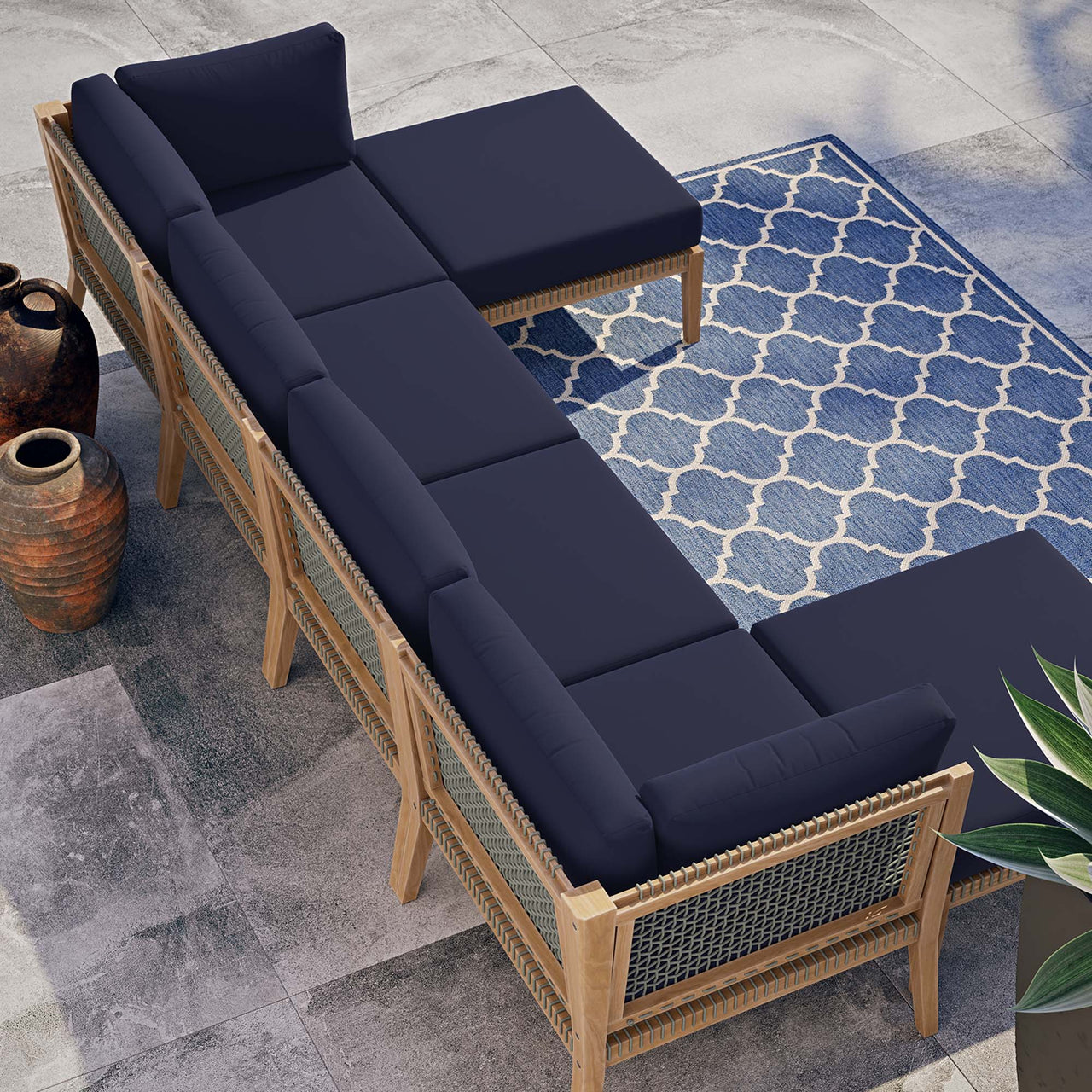 Brightmoor 6-Piece Alfresco Sectional, Gray & Navy