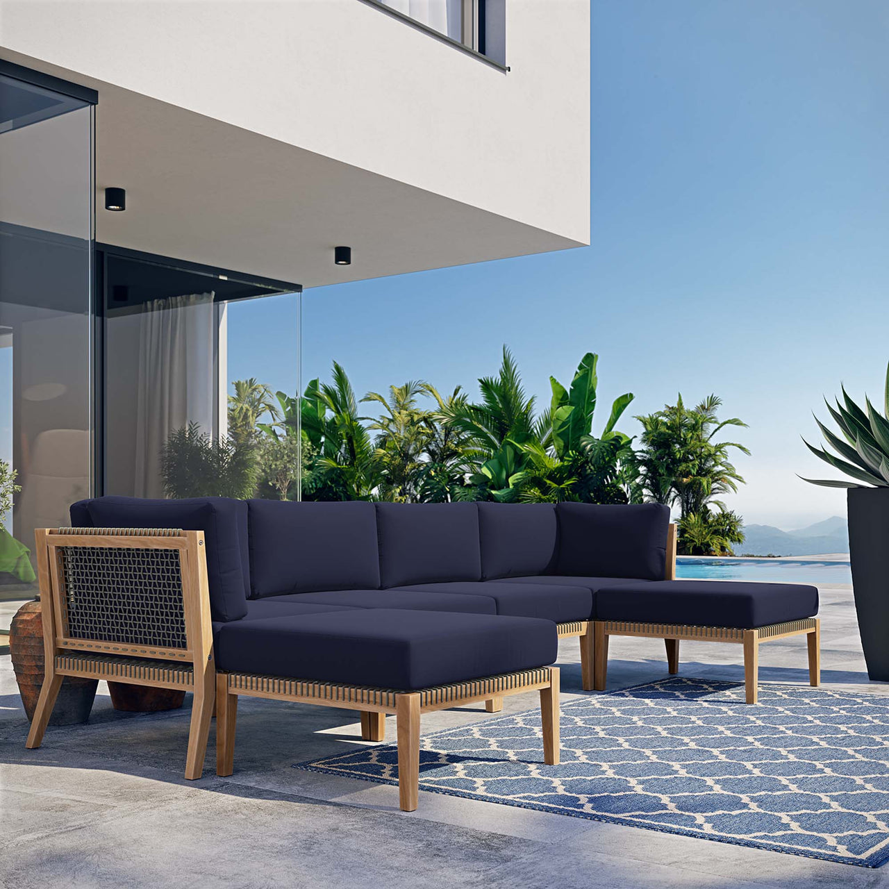 Brightmoor 6-Piece Alfresco Sectional, Gray & Navy