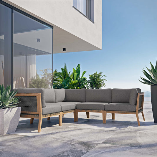 Brightmoor 5-Piece Alfresco Sectional, Gray & Natural Wood
