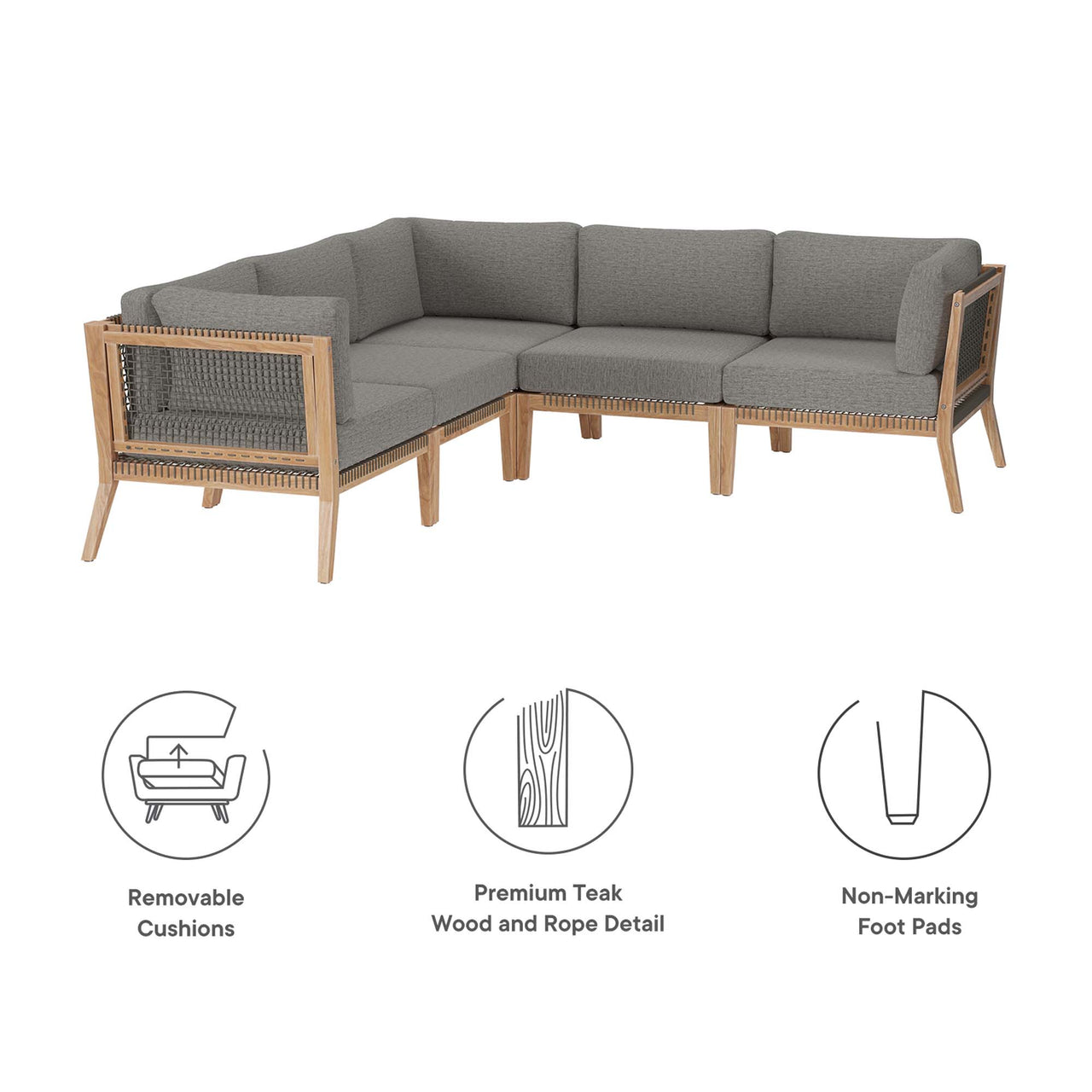 Brightmoor 5-Piece Alfresco Sectional, Gray & Natural Wood