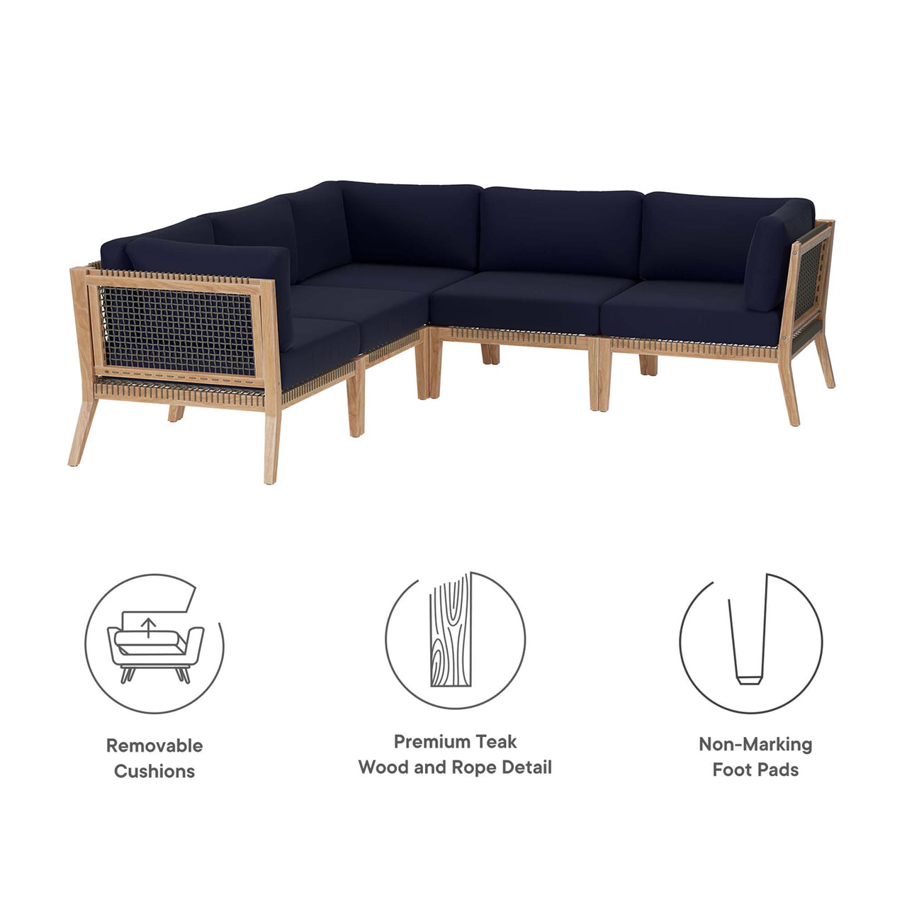 Brightmoor 5-Piece Alfresco Sectional, Gray & Navy