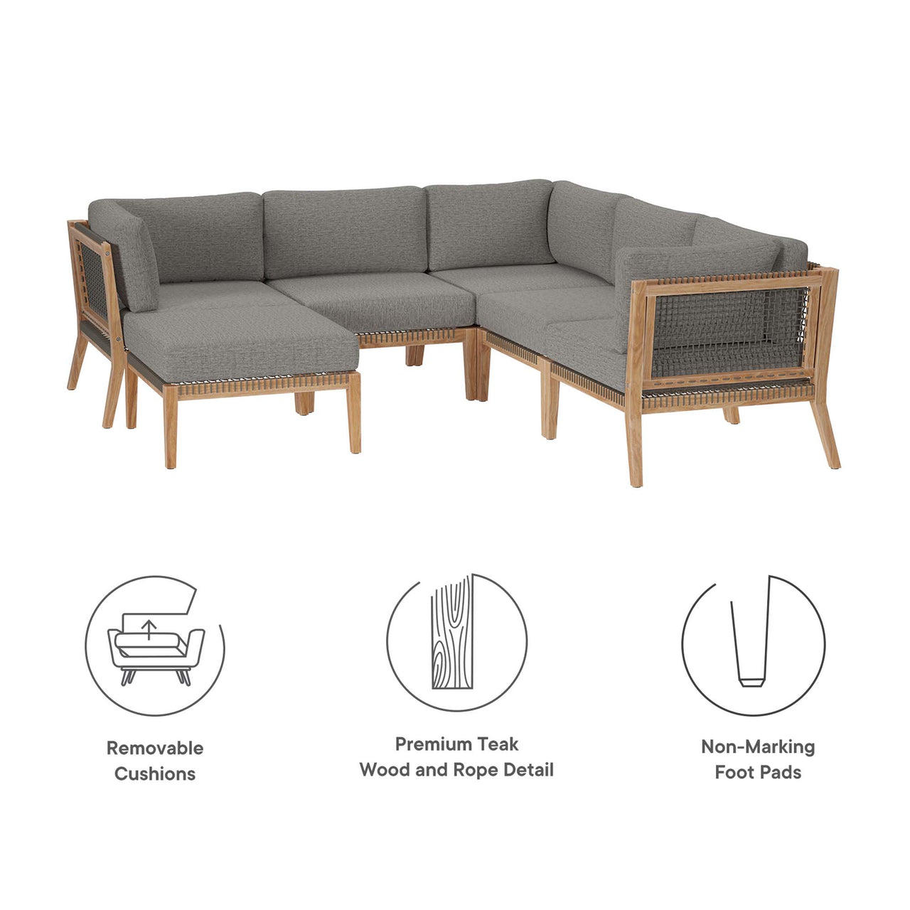 Brightmoor 6-Piece Alfresco Sectional, Gray & Natural Wood