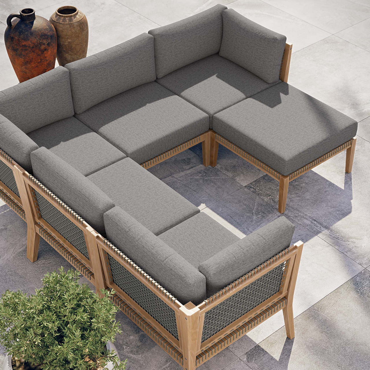 Brightmoor 6-Piece Alfresco Sectional, Gray & Natural Wood