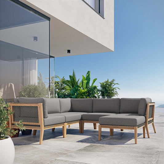 Brightmoor 6-Piece Alfresco Sectional, Gray & Natural Wood
